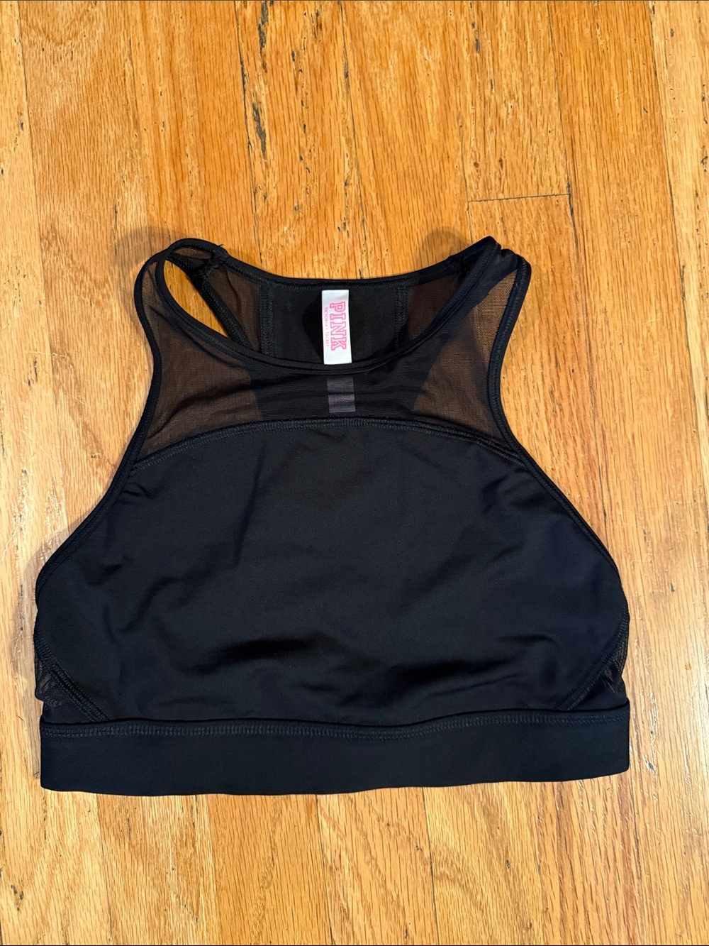 PINK Black Mesh High-Neck Sports Bra